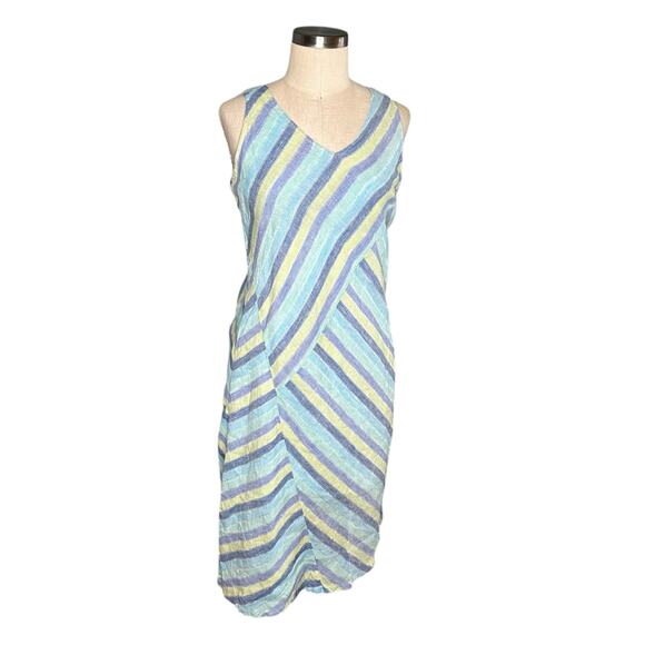 J JILL Love Line Blue Green Nautical Linen Sheath Midi Dress Women's Small P - Picture 1 of 6